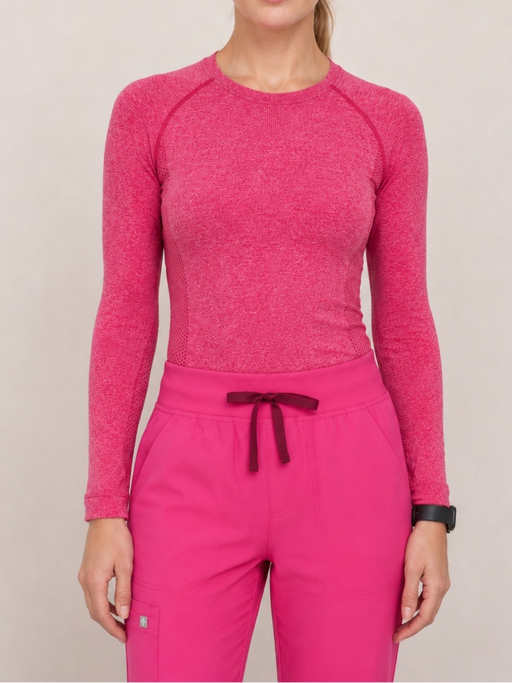 FIGS Seamless Long Sleeve Athletic Top Women M Pink Ionic Nylon Performance